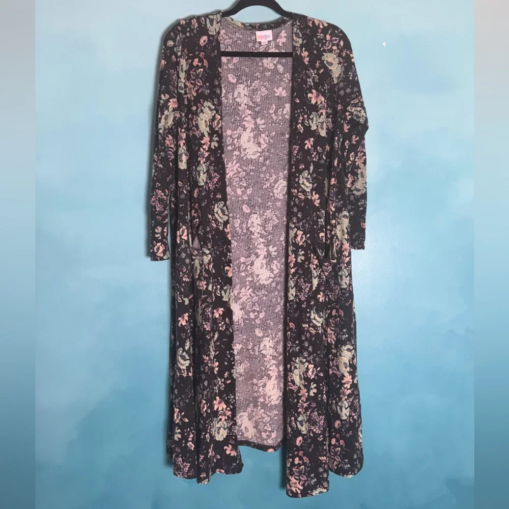 LuLaRoe Black Floral Cozy Duster Sweater - Picture 1 of 5